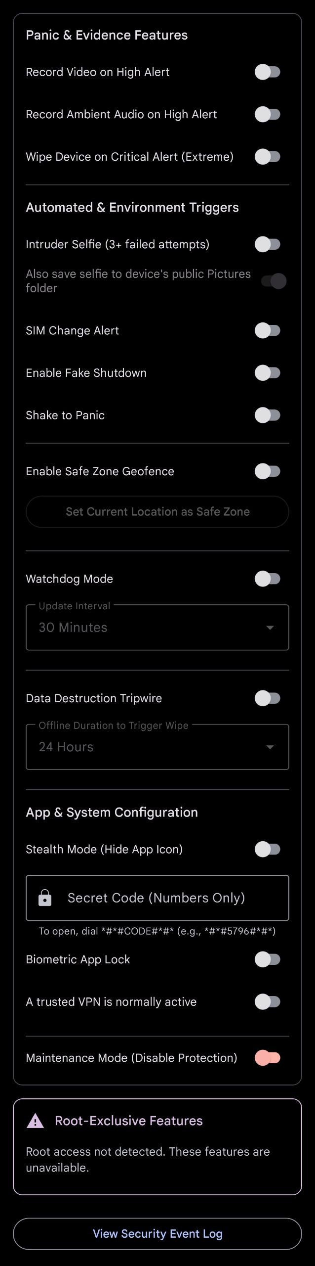 Kavach Features Screen